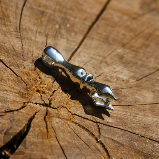 closeup of jewellery piece on the cross section of a brown log