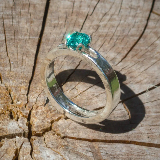 Handmade Sterling Silver Parabia Yb:YAG Ring with Signature Clover Prongs Hallmarked