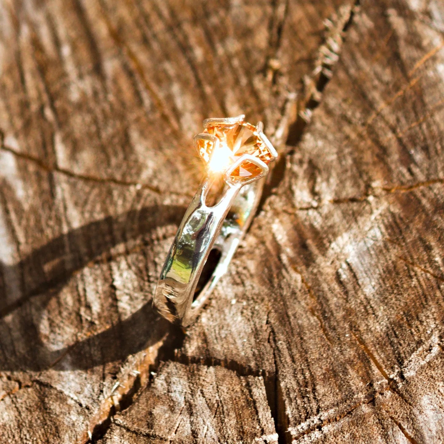 "MONOPOLY" Ring with Champagne Orange Sapphire in Sterling Silver