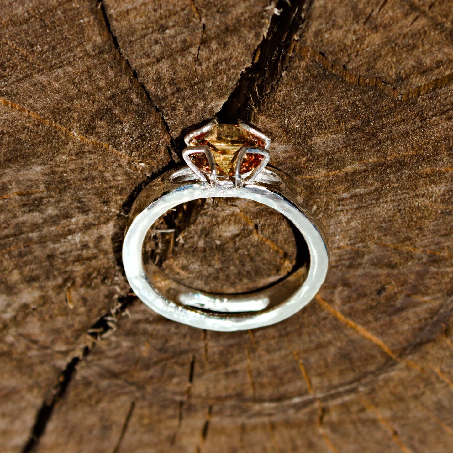 "MONOPOLY" Ring with Champagne Orange Sapphire in Sterling Silver