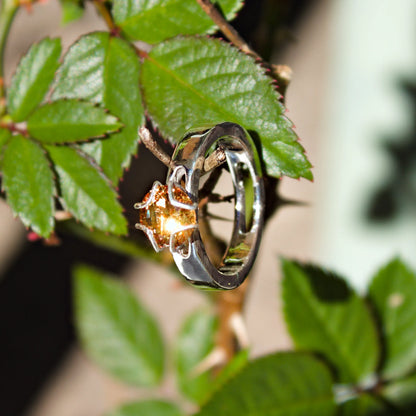 "MONOPOLY" Ring with Champagne Orange Sapphire in Sterling Silver