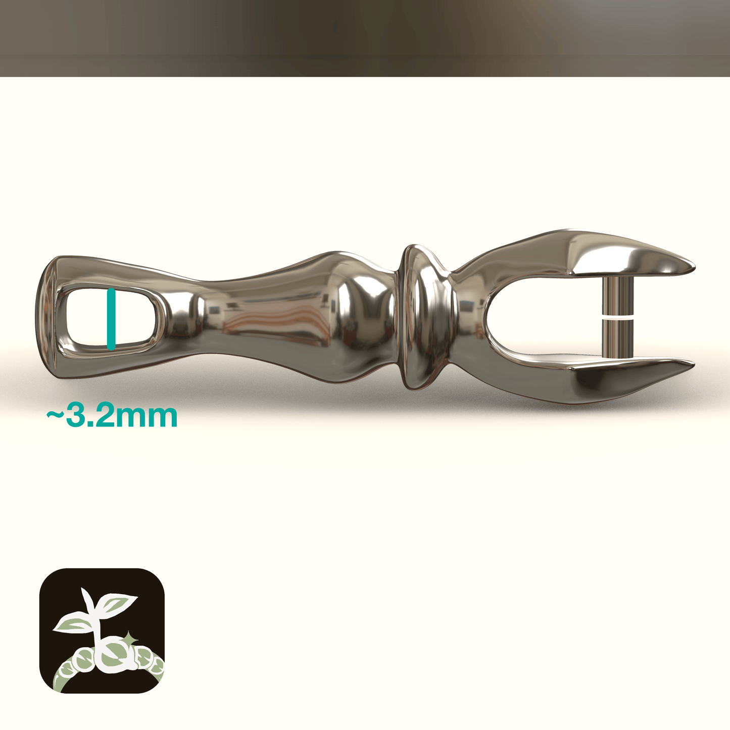 closeup 3d render of the pendant on a white background, the inner height of the bail is noted to be around 3.2mm