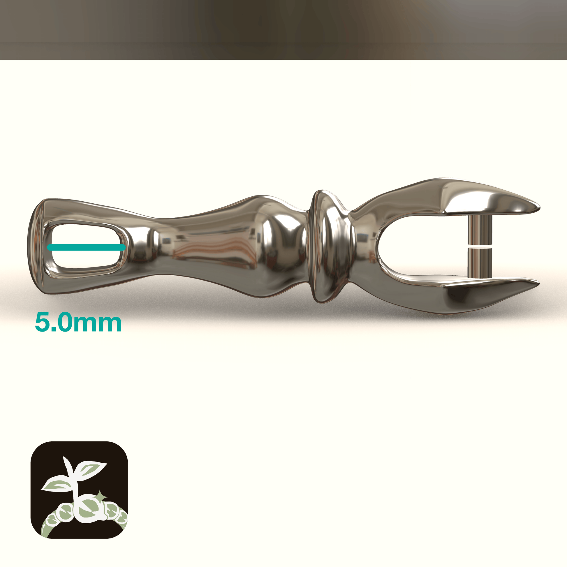 closeup 3d render of the pendant on a white background the inner width of the bail is noted at 5mm