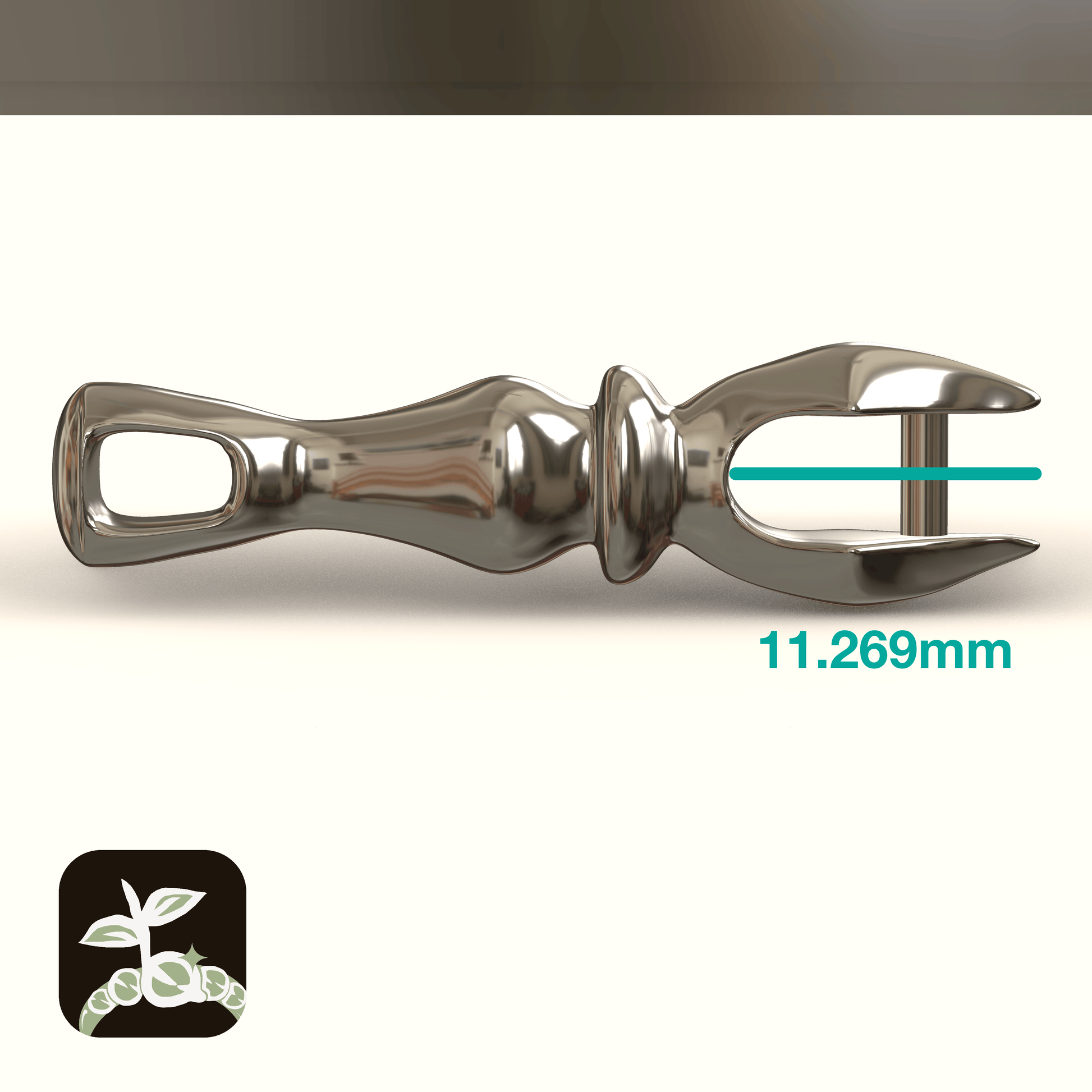 closeup 3d render of the pendant on a white background the depth of the mounting part of the piece is noted to be 11.269mm