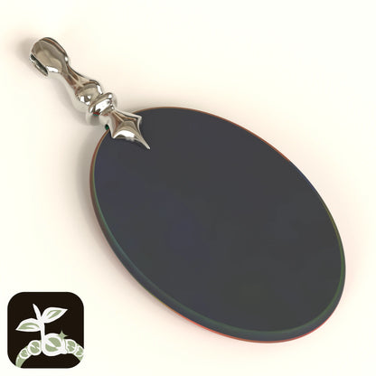closeup 3d render of the pendant on a white background with a flat cabochon opal mounted inside of it to show how the pendant will fit and mount a stone