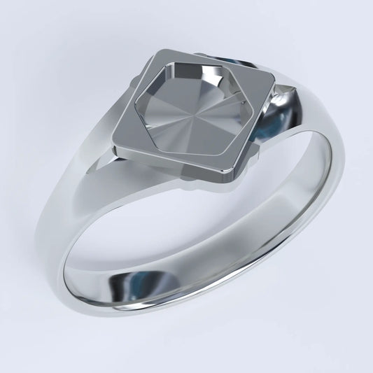 Japanese KAMON Ring in Sterling Silver - "Sumitate Kaku ni Jinuki Kikkou ni Mitsuboshi" Style