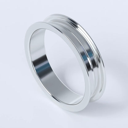 Sterling silver ring on a white background, this ring is shaped like a wheel's rim, and shows the design without any "tyre"