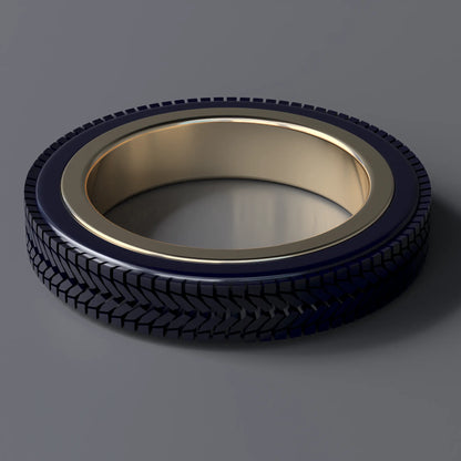 Tyre Ring with 3D Printed "Rubber" Tyre in 14ct Yellow Gold