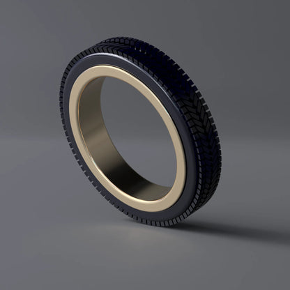 Tyre Ring with 3D Printed "Rubber" Tyre in 14ct Yellow Gold