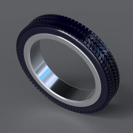Tyre Ring with 3D Printed "Rubber" Tyre in Sterling Silver